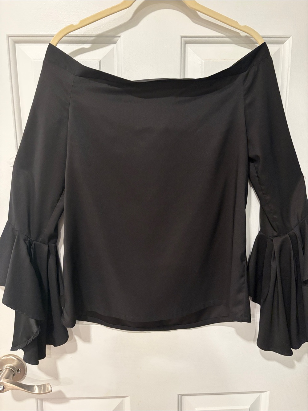 Central Park West Off-the-Shoulder Black Ruffle Sleeve Top. Size XS